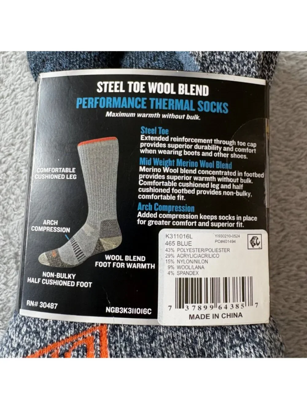 Dickies Steel Toe Crew Wool Blend Thermal Socks 3 Pairs Midweight 6-12 Blue New